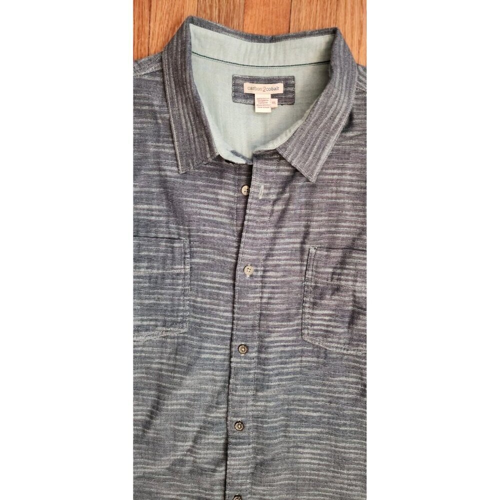 Carbon2Cobalt Shirt XXL 2XL Grey Long Sleeve Button Chambray Double Stripe - Picture 6 of 6